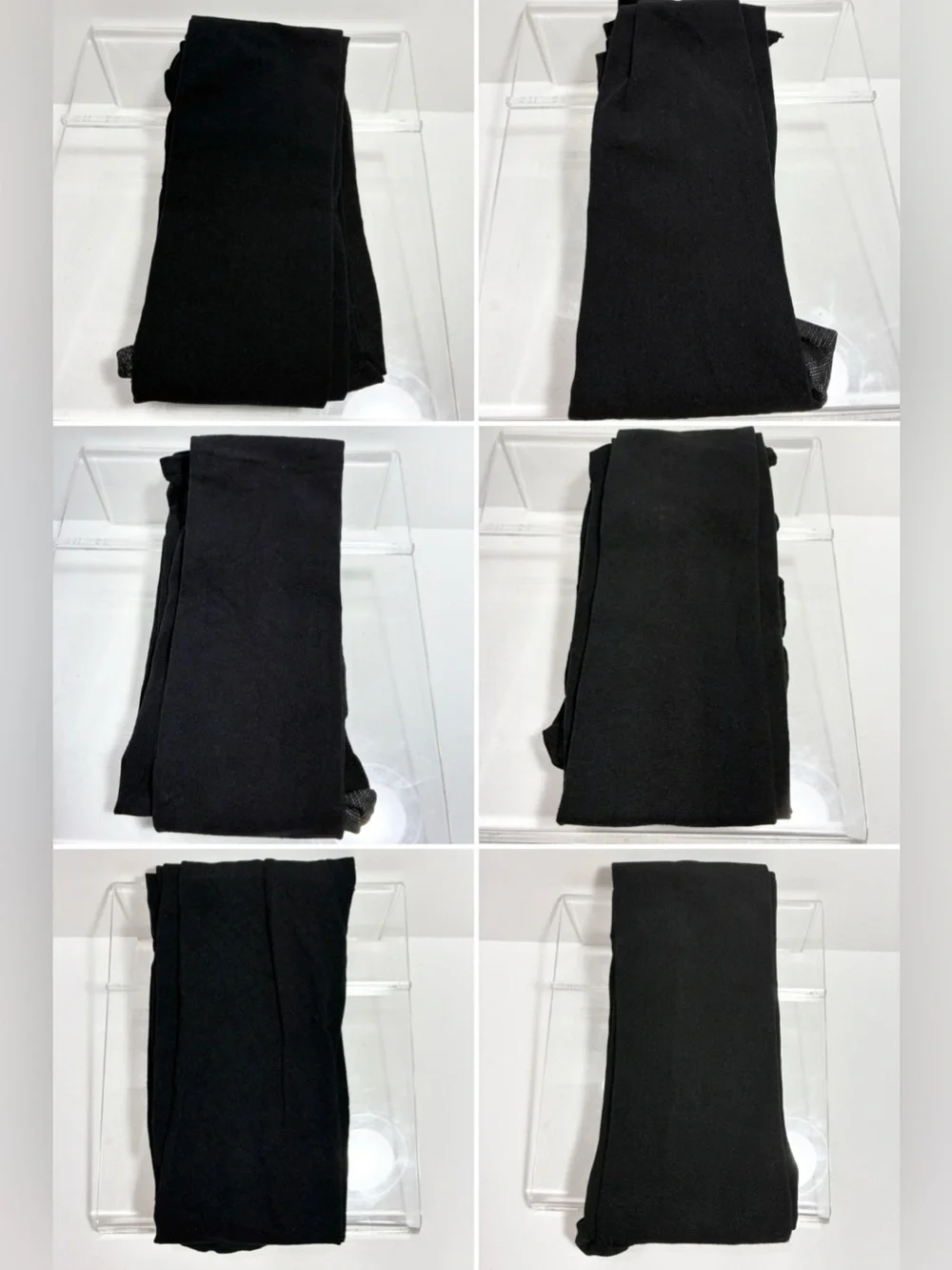 6 Pair Black Opaque Tights Lot: 1 Diamond Pattern, 5 Vintage Smooth, Size M/L